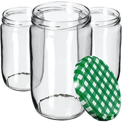 Imagen de KADAX tarros de cristal para conservas, 720 ml, conservas con tapa rosca, mermelada, conserva, redondos (cuadros verdes/48 unidades)