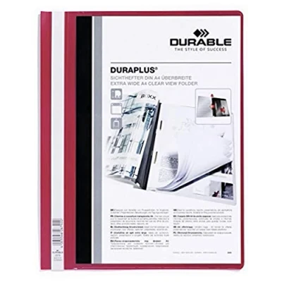 Imagen de Durable 257903 Carpeta de fástener con cubierta transparente y tapa posterior color Duraplus para A4, rojo, paquete 25