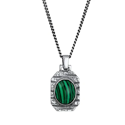 Imagen de Kuzzoi Collar para hombre con colgante de piedras preciosas, cadena plata ley 925, vintage piedra preciosa malaquita, hombre, longitud 60 cm,