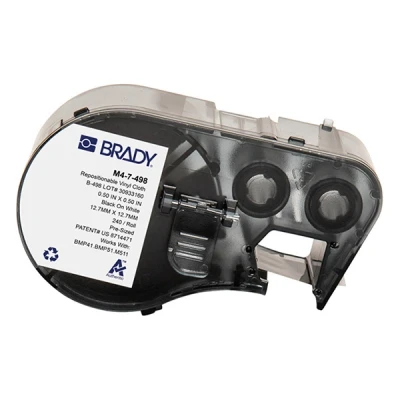 Imagen de Brady Cinta de Etiqueta Tela Vinilo Reposicionable para Impresora etiquetas BMP41/BMP51/BMP53/M511 240 autoadhesivas Negro sobre blanco (12.70 mm x 12.70 mm) M4 7 498