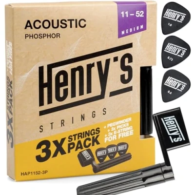 Imagen de 3paq Cuerdas Guitarra Acustica (11 52) Enrollador de &amp; 3 Púas Juego Acústica Fósforo/Bronce Pack Acoustic Guitar Strings