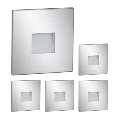 Imagen de ledscom.de 5 LED luz de escalera/luz pared empotrada FOW para interiores y exteriores, downlight, angular, acero inoxidable, 85 x 85mm, blanco cálido