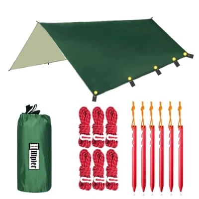 Imagen de Toldo de Refugio Acampar Impermeable 3M*4M Rain Tarp UV Protección Lona Ligera Portátil Hamaca Tienda Campaña para Camping Playa Senderismo Mochila Al Aire Libre Picnic (Verde Oscuro)