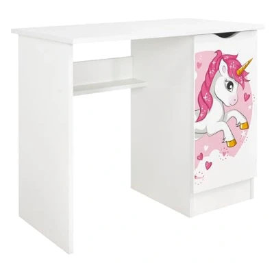 Imagen de leomark Escritorio de Oficina con el Compartimiento Roma/Dim: 90/50/77 (Alto) cm/Mesa Ordenador para Niños, Blanco/Unicornio Rosa, Mesa Madera Trabajo o Estudio