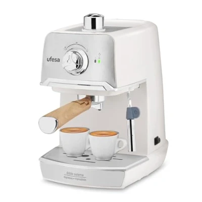 Imagen de Ufesa CE7238 Cream Cafetera Expresso y Capuccino, Vaporizador Orientable, 20 Bares, 2 Modos: Café Molido o Monodosis, Depósito 1.2L, Función Calienta Tazas, 850W,