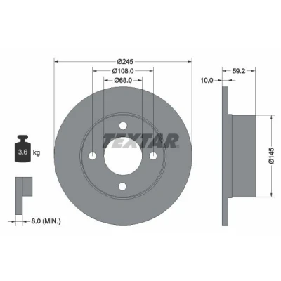 Imagen de TEXTAR 92026100 Disco de freno 245 10 04/04 108 macizo sin perno sujeción rueda, buje rueda AUDI: Coupe B3, 80 B4 Berlina, Avant