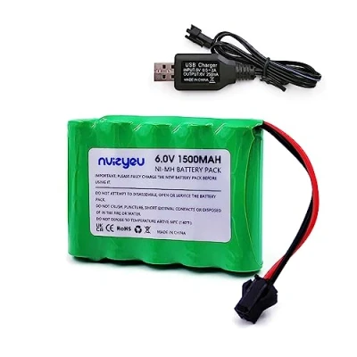 Imagen de Nvizyeu batería de 6v, níquel hidrógeno 1500mah, Recargable AA, Enchufe SM 2p, para vehículos Control Remoto, Juguete eléctricos, con Cable Carga USB
