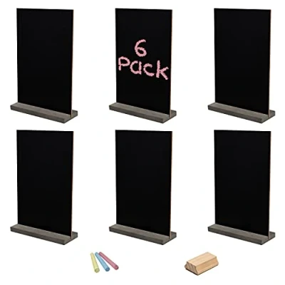 Imagen de Belle Vous Mini Pizarras con Soporte (Pack de 6) 15 x 22 cm Pizarra Negra Dos Lados Sobremesa Base Madera Pequeña Cartel para Bodas, Fiestas Cumpleaños y Bufé