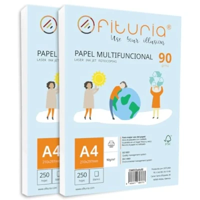 Imagen de Paquete de folios A4 90gr con 500 Hojas Blancas, Papel Multifuncional para Uso Escolar y Entornos Laborales. Ideal impresoras láser, inyección o fotocopiadoras Ofituria