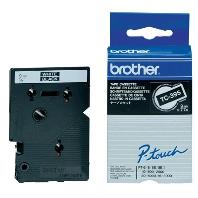 Imagen de Brother TC 395 cinta blanco sobre negro 9 mm (original)
