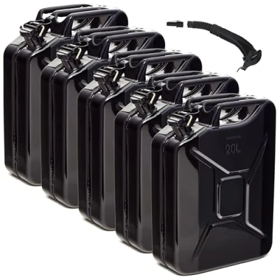 Imagen de BW® Bidón de combustible metal para gasolina, 5 x 20 litros, con boquilla Negro RAL 9005 Certificado TÜV y homologación UN Fabricado en Europa