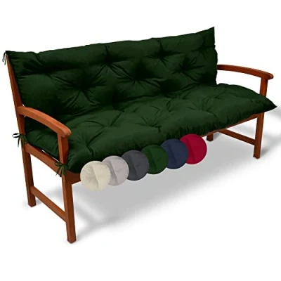 Imagen de Beautissu Cojín de Banco Flair BR Colchón con Respaldo para Bancos jardín, terraza o balcón 100x50x50 cm Verde Oscuro