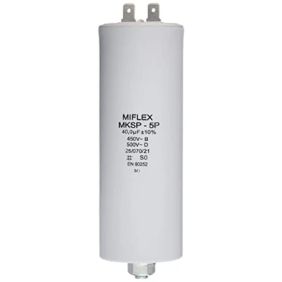 Imagen de Condensador de Arranque Motor 40 µF, 450 V 45 x 119 mm, Conector M8, Miflex, uF.