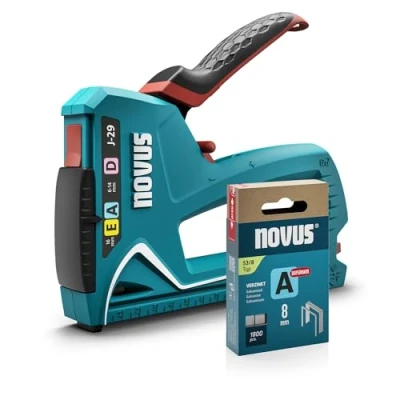 Imagen de NOVUS TOOLS Juego de grapadora manual J 29 con 1800 grapas, universal profesional carcasa metal y mango suave, para grapas alambre fino plano 6 14 mm clavos 16