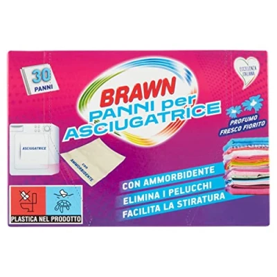 Imagen de 30 Paños perfumados para secadora Con suavizante Fórmula antipelusas Suavidad y frescura la colada Perfume fresco floral Brawn