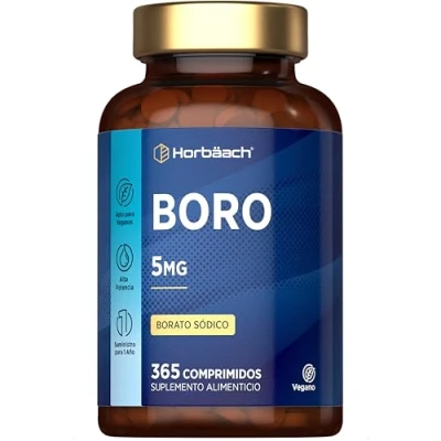 Imagen de Boro 5 mg de Boron puro por comprimido 1 año suministro 365 comprimidos veganos Borato Sódico Altamente Dosificado Supplement Horbaach