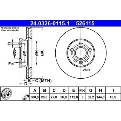 Imagen de ATE PowerDisc 24.0326 0115.1 Disco de freno 300,0 26,0 5 112,0 ventilado revestido altamente carbonizado VOLKSWAGEN: Transporter 4 Bus,
