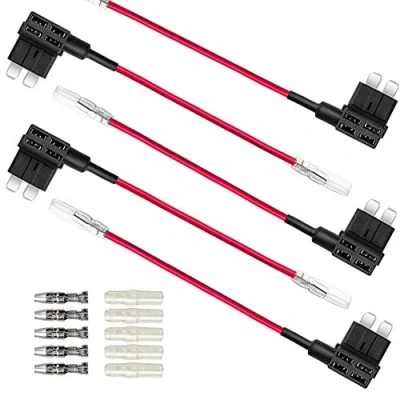 Imagen de Aiqeer 5 Piezas 12V / 24V Medio Add a Circuit Portafusibles, Coche Portafusible Adaptador con 16 AWG Cable, Gratis 15 Fusibles Cuchilla Estándar y Extractor (Terminal Tope)