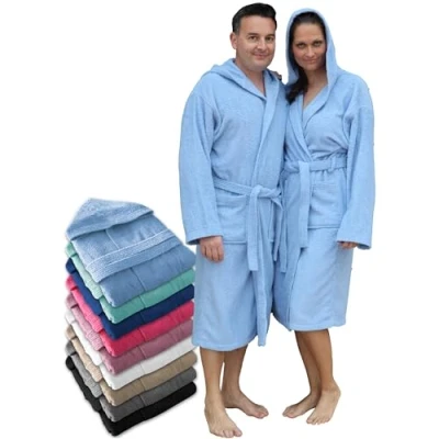 Imagen de LEBENGOOD Albornoz Hombre Unisex Capucha 100% Algodón Rizo Americano 400 gr, Bolsillos, Bata Suave, Toalla Ducha Mujer (hombre.Capucha Cielo XL)