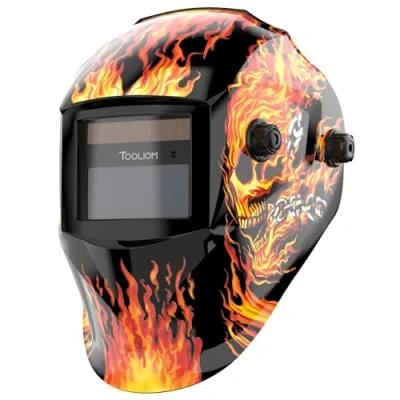 Imagen de TOOLIOM Casco de soldadura color verdadero para oscurecimiento automático con rango sombra 9 13, campana energía solar, estilo cráneo TIG MIG ARC