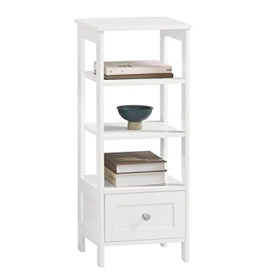Imagen de SoBuy FBT91 W Mesa Auxiliar Alta Mesita de Noche con 1 cajón y 3 Niveles para salón Comedor Blanco 30 x 28 74 cm ES