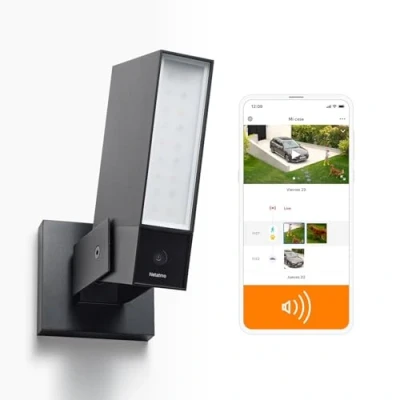 Imagen de Netatmo Cámara de Vigilancia WIFI Exterior Inteligente con Sirena 105 dB, Foco integrado12W, Video HD 1080p 4MP, Detección personas/animales/vehículos,Visión Nocturna, Sin Costo Adicional,NOC S AMZ