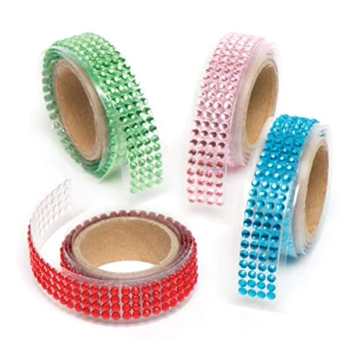 Imagen de Baker Ross Cintas Autoadhesivas con Joyas de Cristal (Pack 4) para Que los niños decoren y personalicen Tarjetas Manualidades