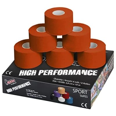 Imagen de ALPIDEX 6 x Cinta Adhesiva Deportiva 3,8 cm 10 m Sport Tape 100% Algodón Inelástica Balonmano Fútbol Voleibol Escalada, Color:Naranja
