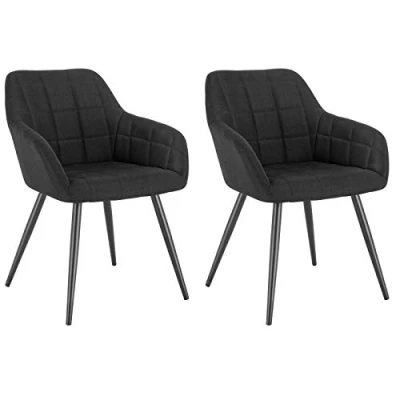 Imagen de WOLTU 2 x Sillas de Comedor Nordicas Estilo Vintage Juego 2, Silla Cocina Tapizada con Reposabrazos Tapizadas Lino, Estructura Metal, Negro BH107sz