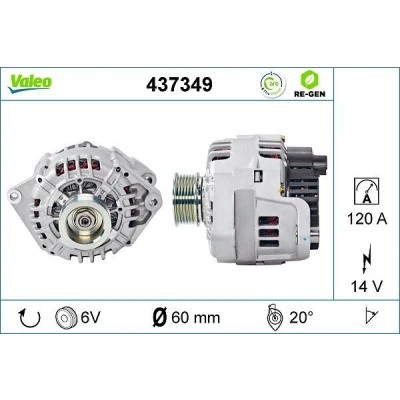 Imagen de VALEO 437349 Alternador 14V 120A FIAT: Ducato II Furgón, Bus, Camión de plataforma/Chasis, CITROËN: Jumper I Furgón norauto,