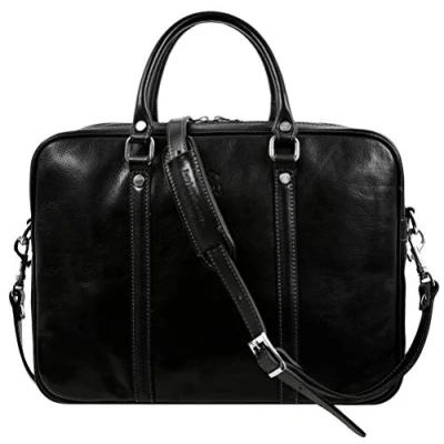 Imagen de Time Resistance Bolso Bandolera para Hombre y Mujer de Piel Maletín Portadocumentos Mano en Cuero Color Negro