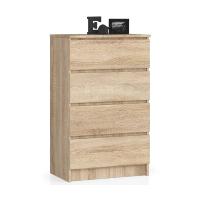 Imagen de AKORD Cómoda K60 con 3 cajones Credenza Alta Mueble Moderno para Sala de Estar, Comedor, Dormitorio, Entrada, baño Armario Infantil 60x77x40 cm 25 kg Roble Sonoma