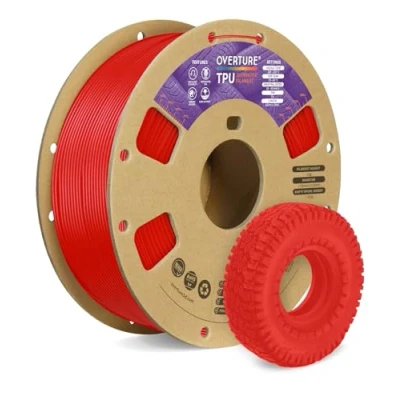 Imagen de OVERTURE Filamento de TPU Rollo Flexible 1,75 mm, Suave Para Impresora 3D 95A, Carrete 1 kg (2,2 libras), Precisión Dimensional +/ 0.02 mm(Rojo)