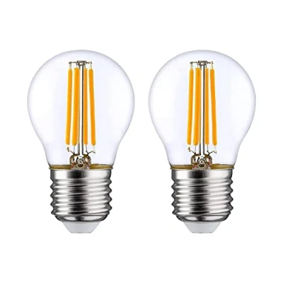 Imagen de 7hSevenOn Premium Bombilla LED Esférica E27 4W (Pack 2), Aluminio/Policarbonato, 40W Equi, 470lm, Temperatura 2700K, Ángulo Apertura 330º, Clase Energética E, IP20, 25000H Vida Útil, Transparente