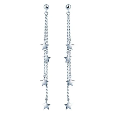Imagen de Yumilok Pendientes Largos de Plata Ley 925 Hipoalergénico Estrellas Idea Regalo para Mujeres Chicas