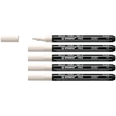 Imagen de Marcador acrílico STABILO FREE Acrylic T100 Caja con 5 unidades color blanco 1 2 mm