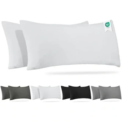 Imagen de Barbons Funda de Almohada 40x90 Blanco Juego 2 100% Algodón Jersey, Cojin para Cama Protector 40 x 90 cm
