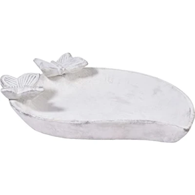 Imagen de dobar® 12981e Foglia Bebedero para pájaros con Decorativos (Cemento, 37 x 28 4,5 cm), Color Blanco