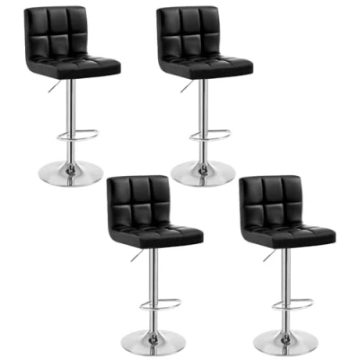 Imagen de WOLTU Juego de 4 Bar Taburete Silla Bistro Equestrian (con Respaldo, Altura Ajustable y giratoria, Acero Cromado, Piel sintética Negro 9107