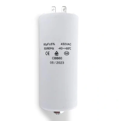 Imagen de DL pro Condensador universal 80µF 450 V con conectores AMP de 6,3 mm y tornillo fijación M8 CBB60 para electrodomésticos eléctricos