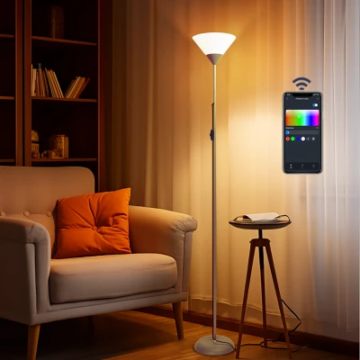Imagen de Aigostar Lámpara de Pie Moderna, con Mando a Distancia y Bluetooth Mesh G45 E24 Bombilla LED RGB &amp; 2700K 6500K, Regulable, Compatible Alexa, 175 cm