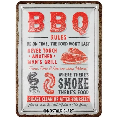 Imagen de Nostalgic Art Cartel metálico retro, 15 x 20 cm, BBQ Rules Idea de regalo para fans las barbacoas, metal, diseño vintage con frase