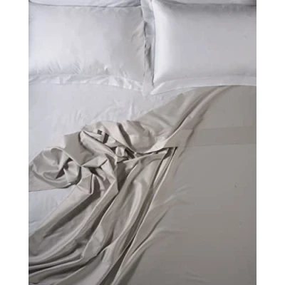 Imagen de LENZUOLISSIMI Sábana de Matrimonio Queen Raso algodón Satin 300 Hilos 240 x 290 cm Made in Italy Beige Claro