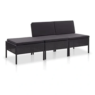 Imagen de vidaXL Set de Muebles Jardín 3 Piezas y Cojines Mobiliario Exterior Hogar Cocina Terraza Mesa Silla Asiento Suave Respaldo Ratán Sintético Negro