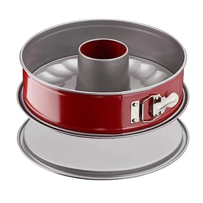 Imagen de Tefal Delibake J16428 Molde tarta redondo con rosa 27 cm, forma redonda desmontable y gran fondo, revestimiento antiadherente, fácil desmonte, de acero al carbono, grosor 3/10, rojo