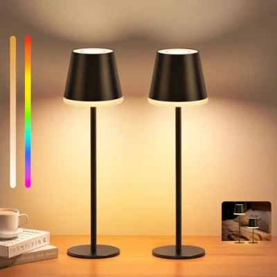 Imagen de NIBSHOOM Lampara de Mesa Sin Cable,5200mAh Brillo Ajustable Inalambrica con Luz cálida+cambio RGB,altura &amp; IP54 Impermeable deMmesa led Para Restaurante (2 piezas)