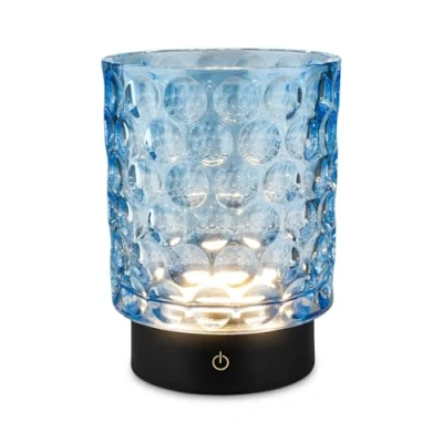 Imagen de BRILONER Lámpara LED de sobremesa sin cable IP44 con cuerpo cristal, regulación táctil por pasos, 15x11 cm, azul