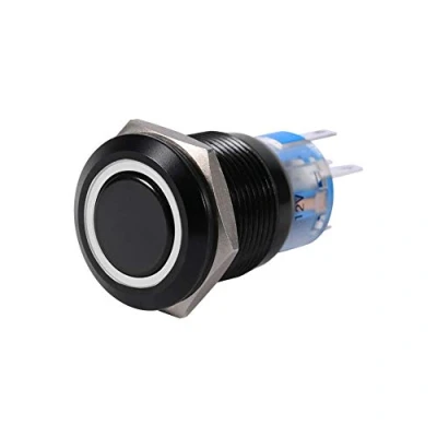 Imagen de Keenso interruptor de botón pulsador (19 mm, 12 V, bloqueo, control pestillo, con luz LED, encendido/apagado, carcasa negra metal impermeable (White)