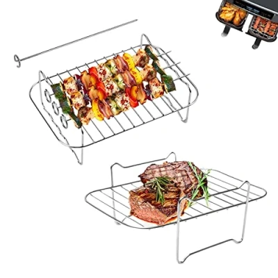Imagen de 2 Piezas Rejilla para Freidora de Aire, Estante Multiusos Doble Capa, Accesorios Aire Acero Inoxidable con 4 Brochetas Compatible Ninja Foodi