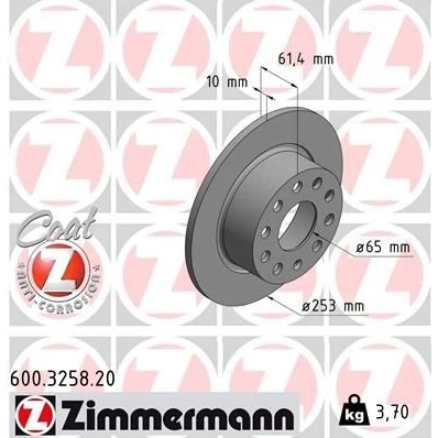 Imagen de ZIMMERMANN COAT Z 600.3258.20 Disco de freno 253 10 10/5 5 112 macizo revestido SKODA: Octavia 3 Combi, Schrägheck, IV Combi